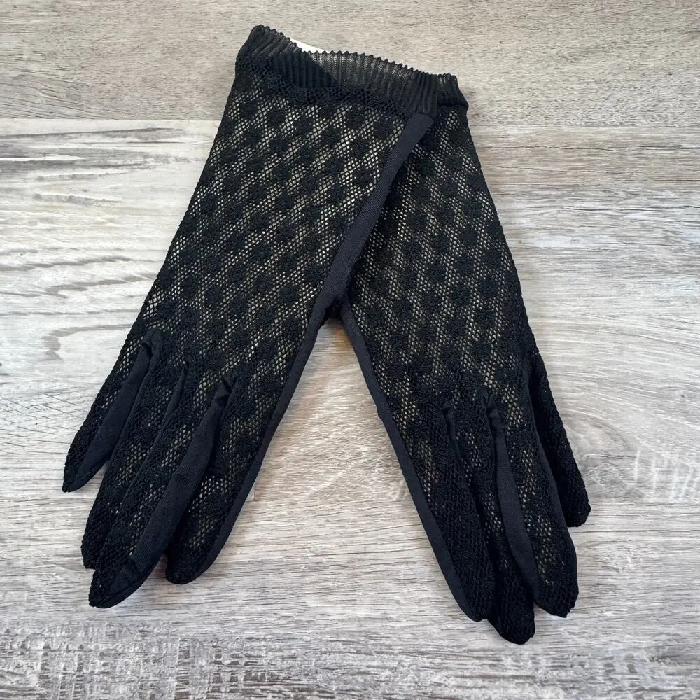 Vintage KayDoe Black Stretch Lace Nylon Gloves Deadstock Gothic Coquette 50s 60s